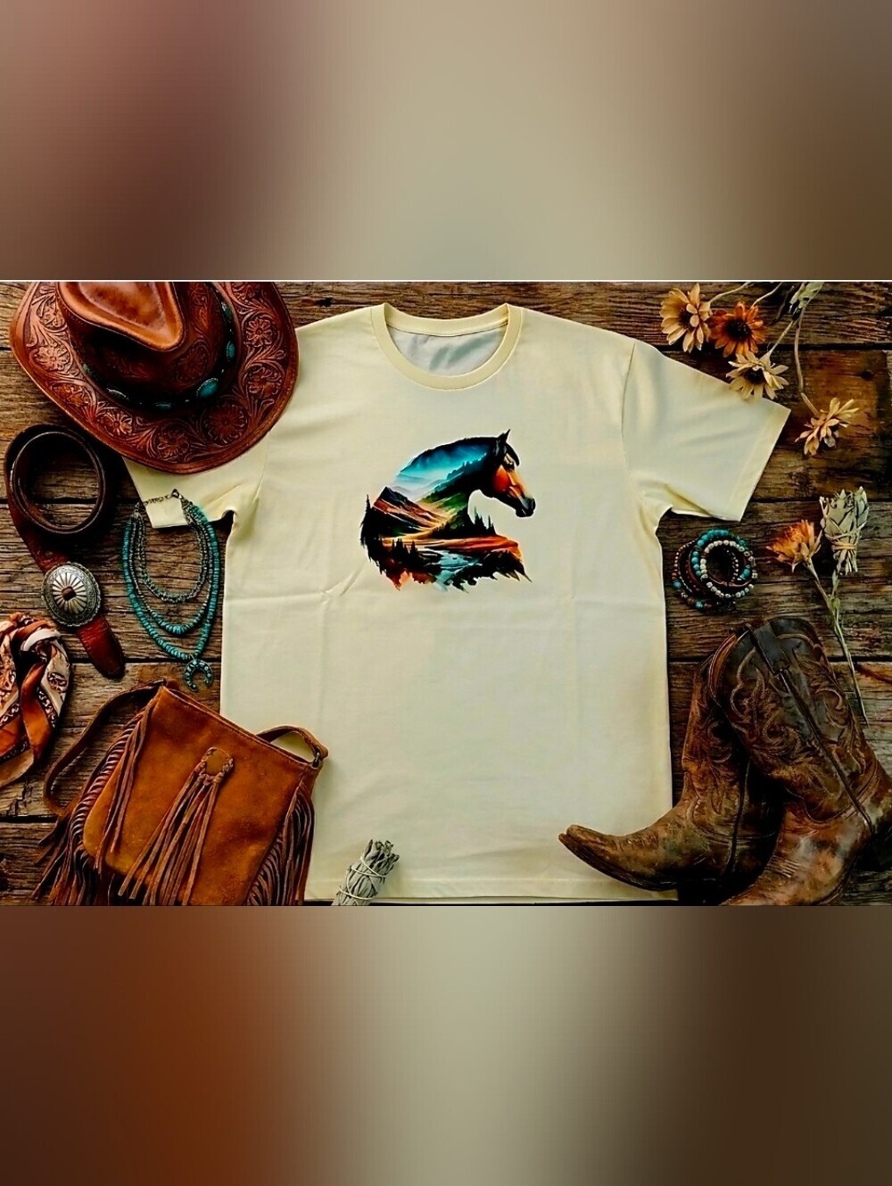 Western Horse Landscape Tee | Cowboy Country Graphic Shirt | Nature Scene Horse